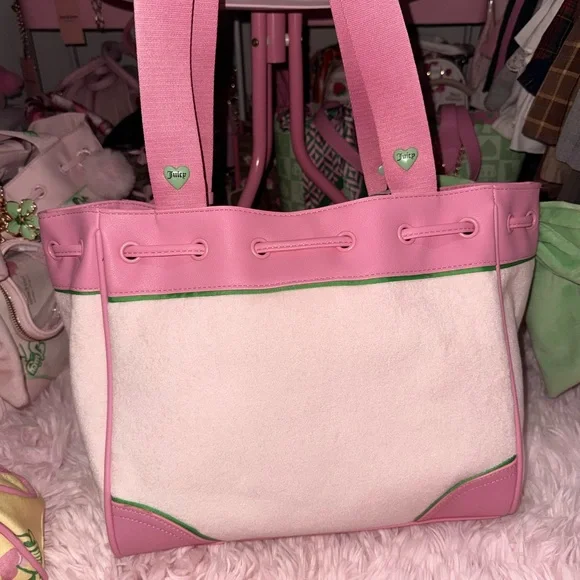 Juicy Couture Retro Sterawberry Pink & Green Tote (Powder Blush) - Picture 6 of 8